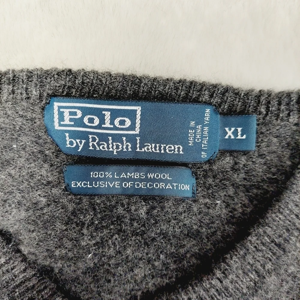 Polo by Ralph Lauren Gray & Black Long Sleeves V-Neck Pullover Sweaters 3526